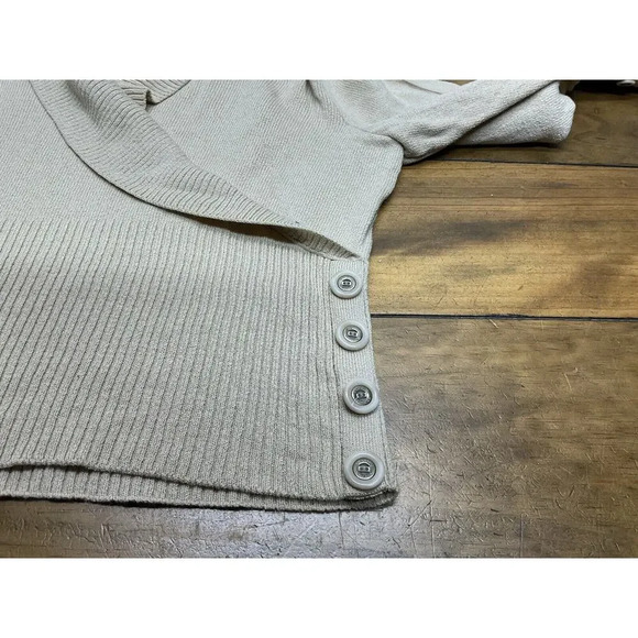 St John Sport Knit Sweater Womens Large V-Neck Beige Wool Blend Shawl Collar - Picture 9 of 11
